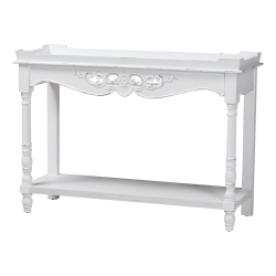 Baxton Studio Rafferty Distressed Console Table - Vintage-Inspired White Accent Table with Ornate Carved Apron and Lower Shelf, Classic Entryway or Sofa Table